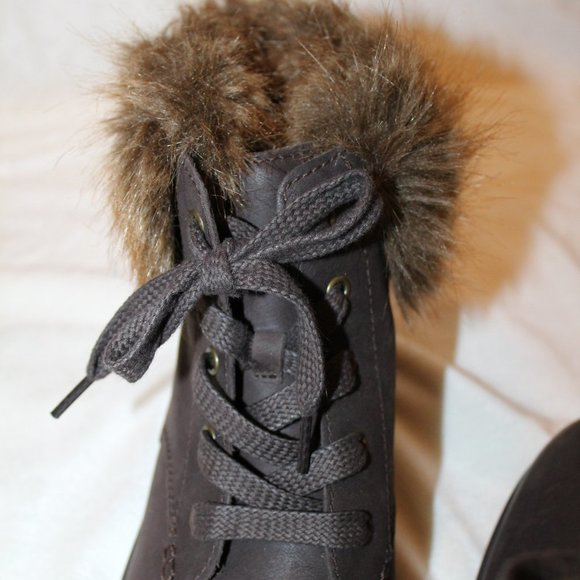 NEW UGG HARRISON FUR TRIMMED LEATHER WOMEN'S BOOTS BROWN - Picture 7 of 7
